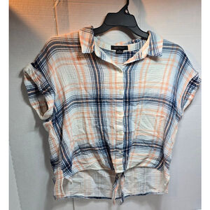 Women's Sanctuary Plaid Button Down Shirt XL White Blue Orange